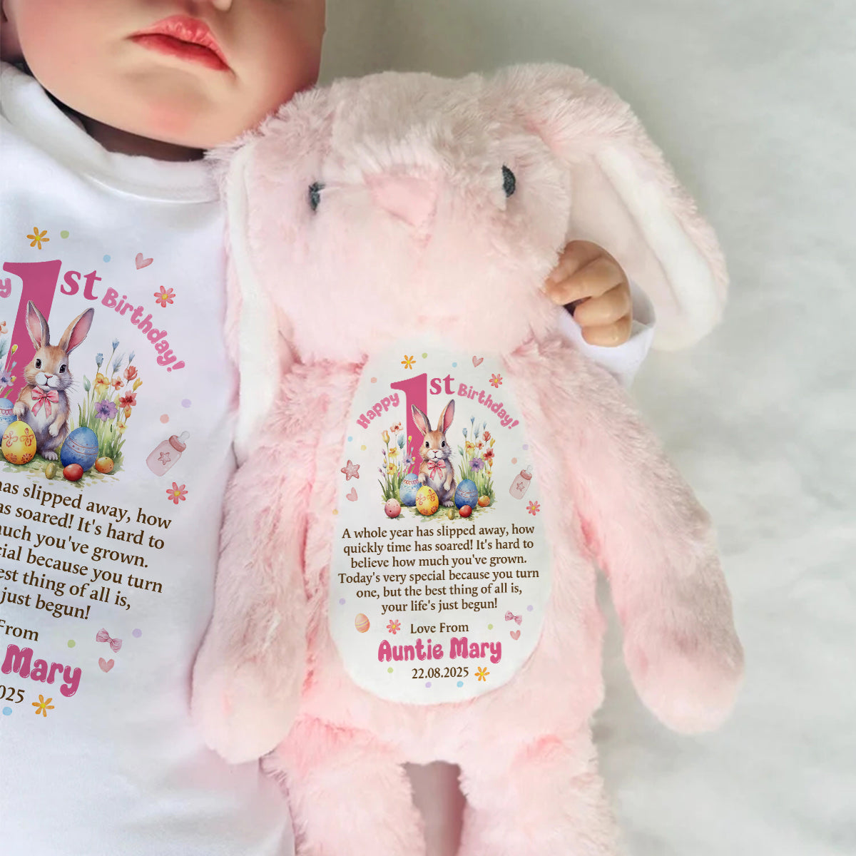 Happy 1st Birthday - Personalized Stuffed Bunny