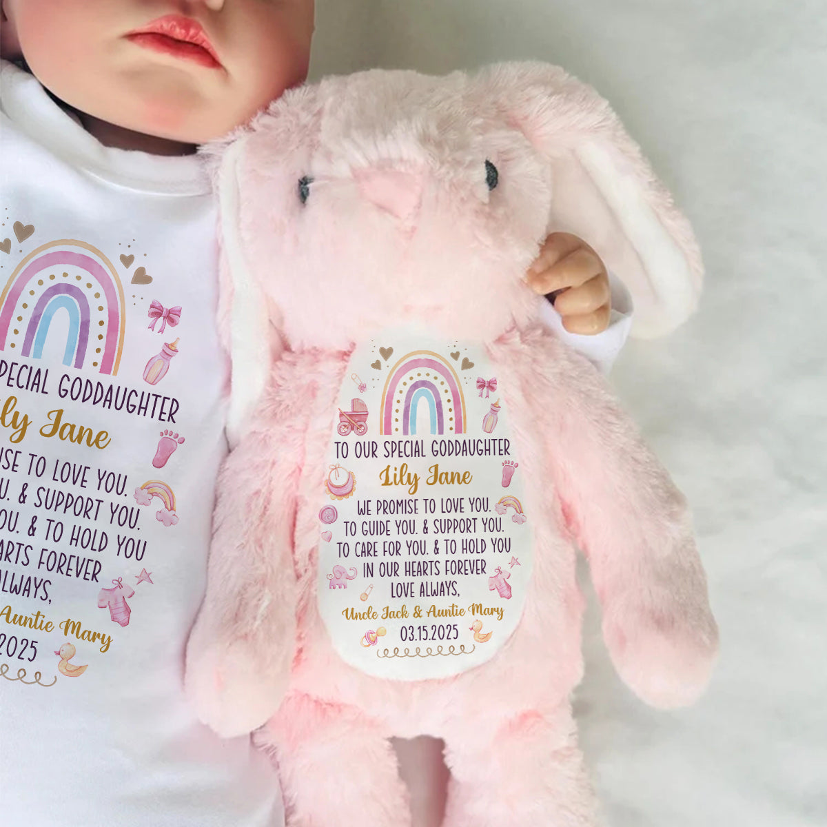 Cute Baby Christening Gift - Personalized Stuffed Bunny