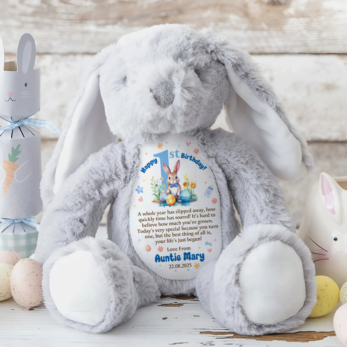 Happy 1st Birthday - Personalized Stuffed Bunny