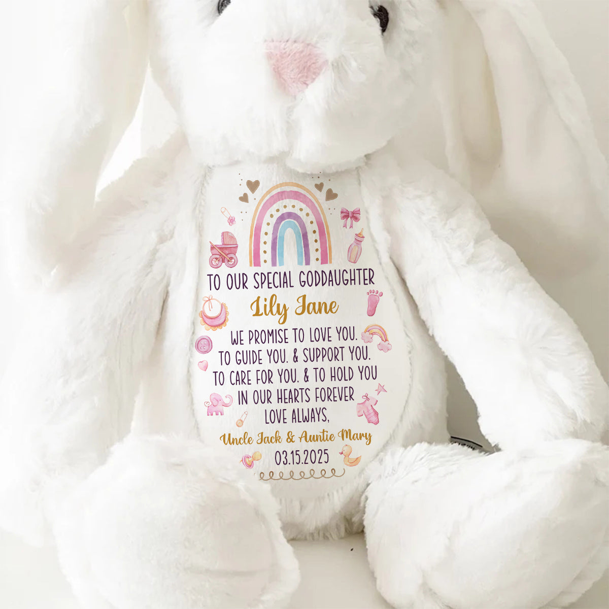 Cute Baby Christening Gift - Personalized Stuffed Bunny