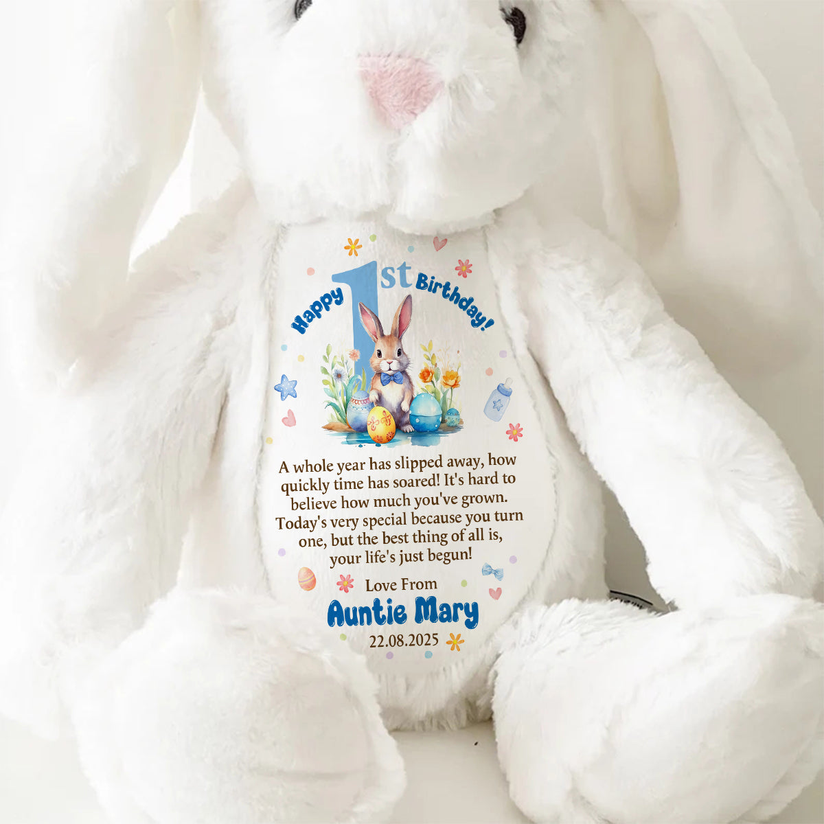 Happy 1st Birthday - Personalized Stuffed Bunny