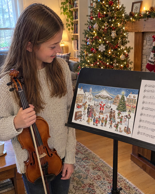 On the music stand — Guess the Christmas Carol advent calendar card at home