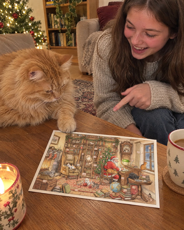 He wanted to help — Literary Cats advent calendar card at home