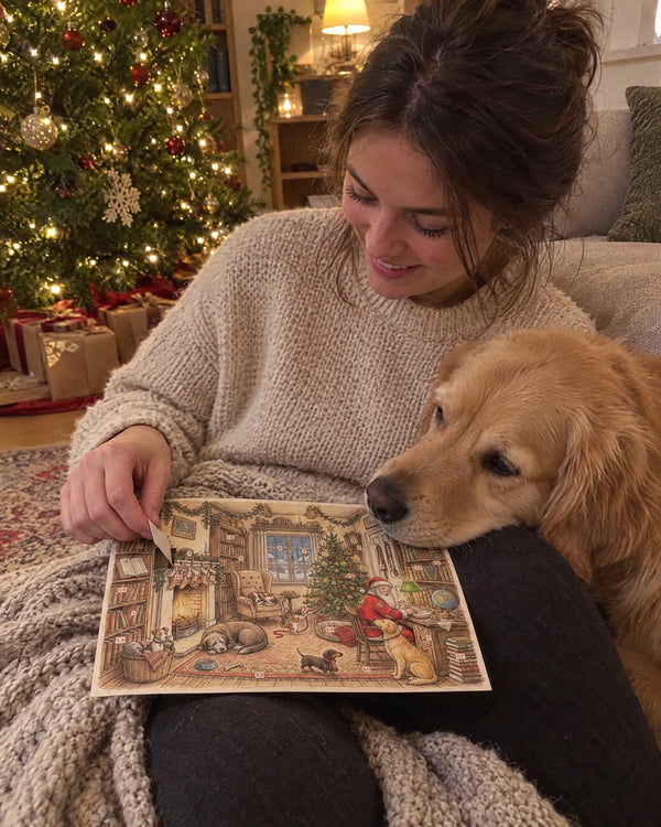 Supervised by the golden one — Literary Dogs advent calendar card at home