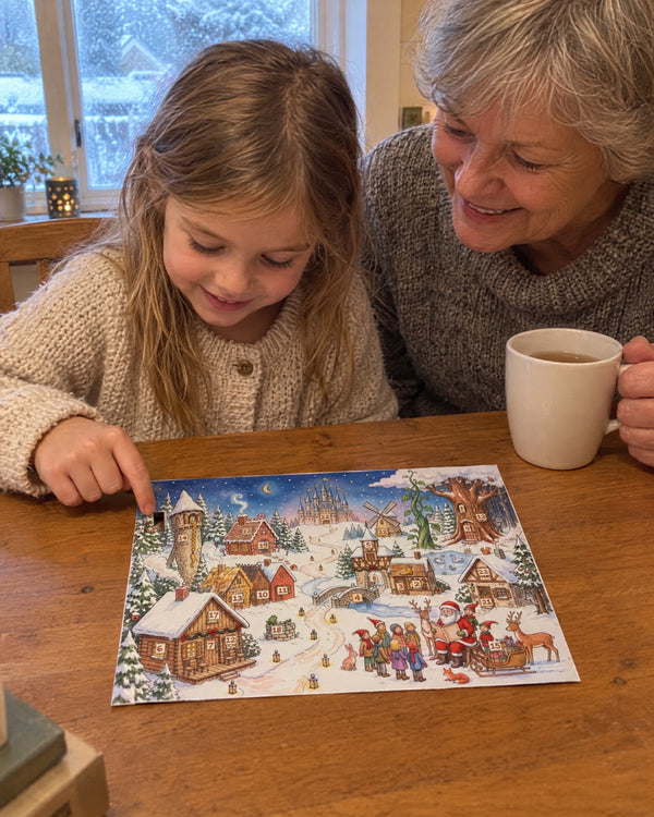 Tea and a tiny door — Santa's Fairy Tale Forest advent calendar card at home