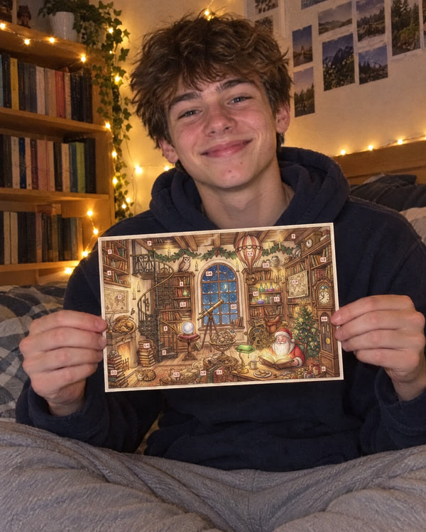 Day one, bedroom HQ — The Fantastic Library advent calendar card at home