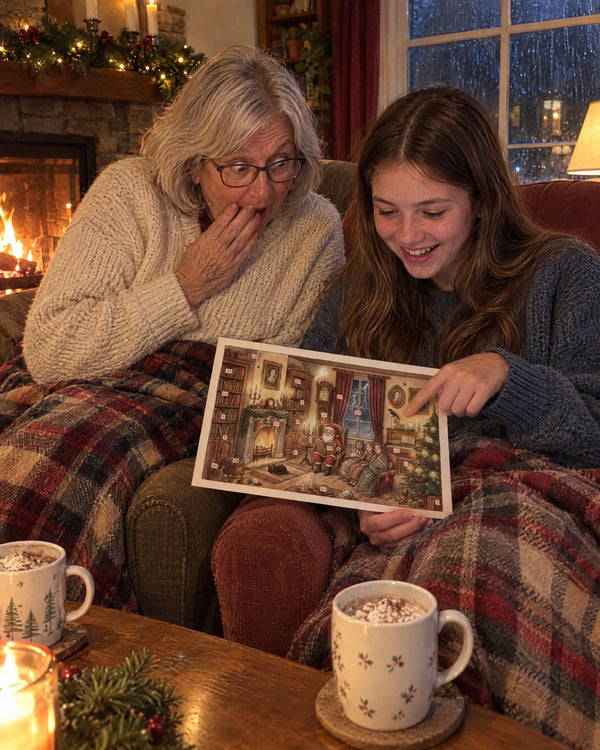 Grandma’s stormy-night ritual — A Gothic Christmas advent calendar card at home