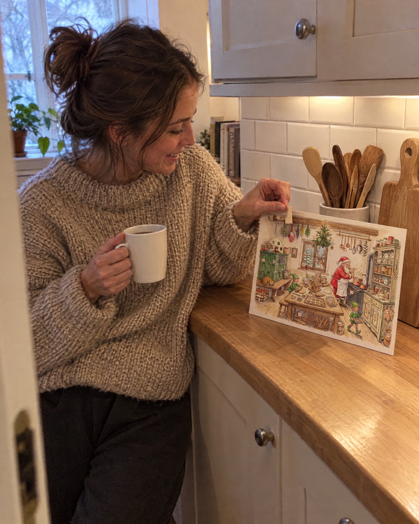 Coffee, then door one — Santa's Christmas Kitchen advent calendar card at home