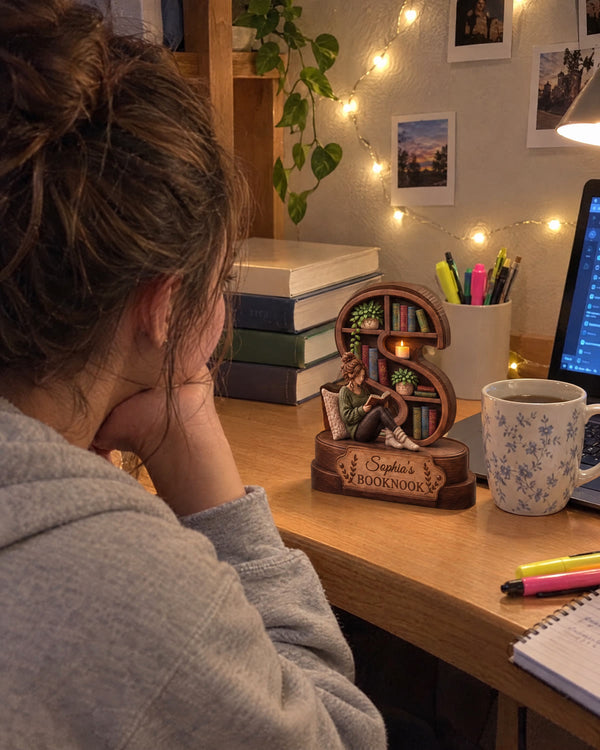 Dorm desk — personalized initial reading corner wood plaque