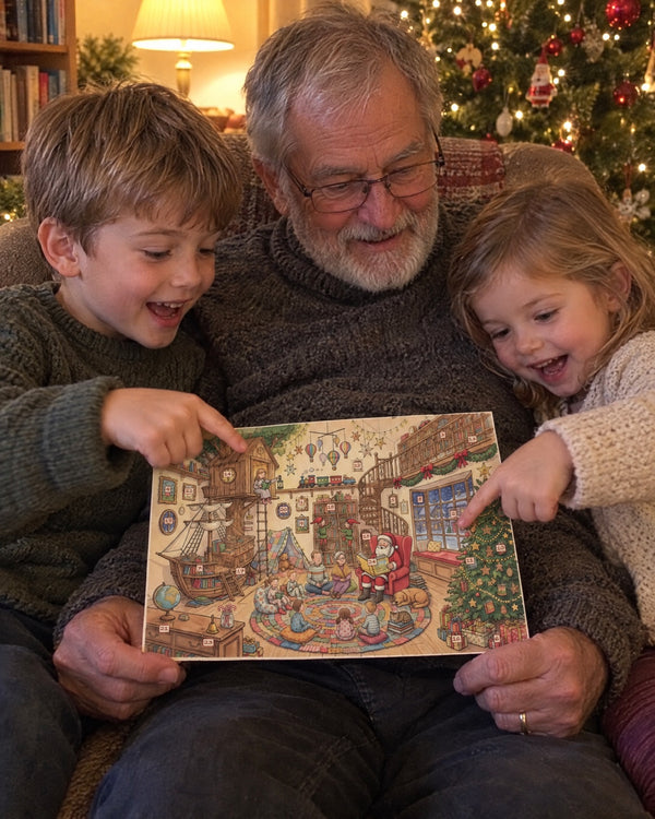 Grandpa’s lap — Santa's Storytime Bookshop advent calendar card at home