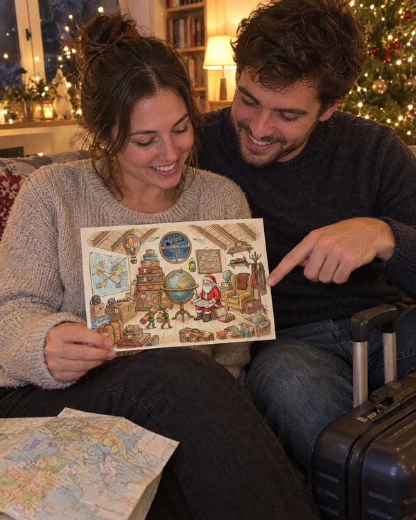 Planning the next trip — Santa's Journey advent calendar card at home