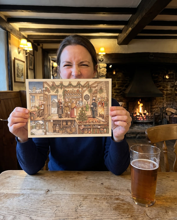 Down the actual pub — Murder at the Mistletoe Arms advent calendar card