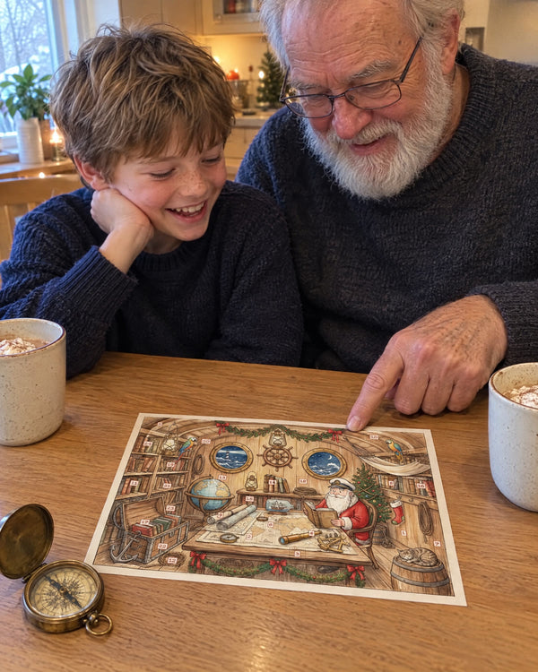Grandpa’s compass — The Voyager's Library advent calendar card at home
