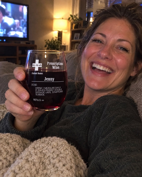 Following doctor’s orders — Prescription personalized stemless wine glass