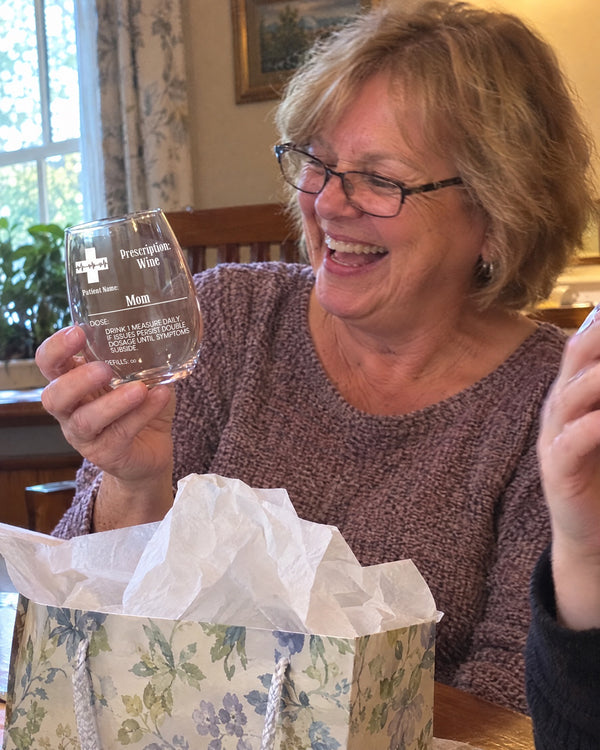 Mom read the whole label — Prescription personalized stemless wine glass
