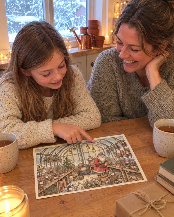 Breakfast botany — Winter Flowers advent calendar card at home