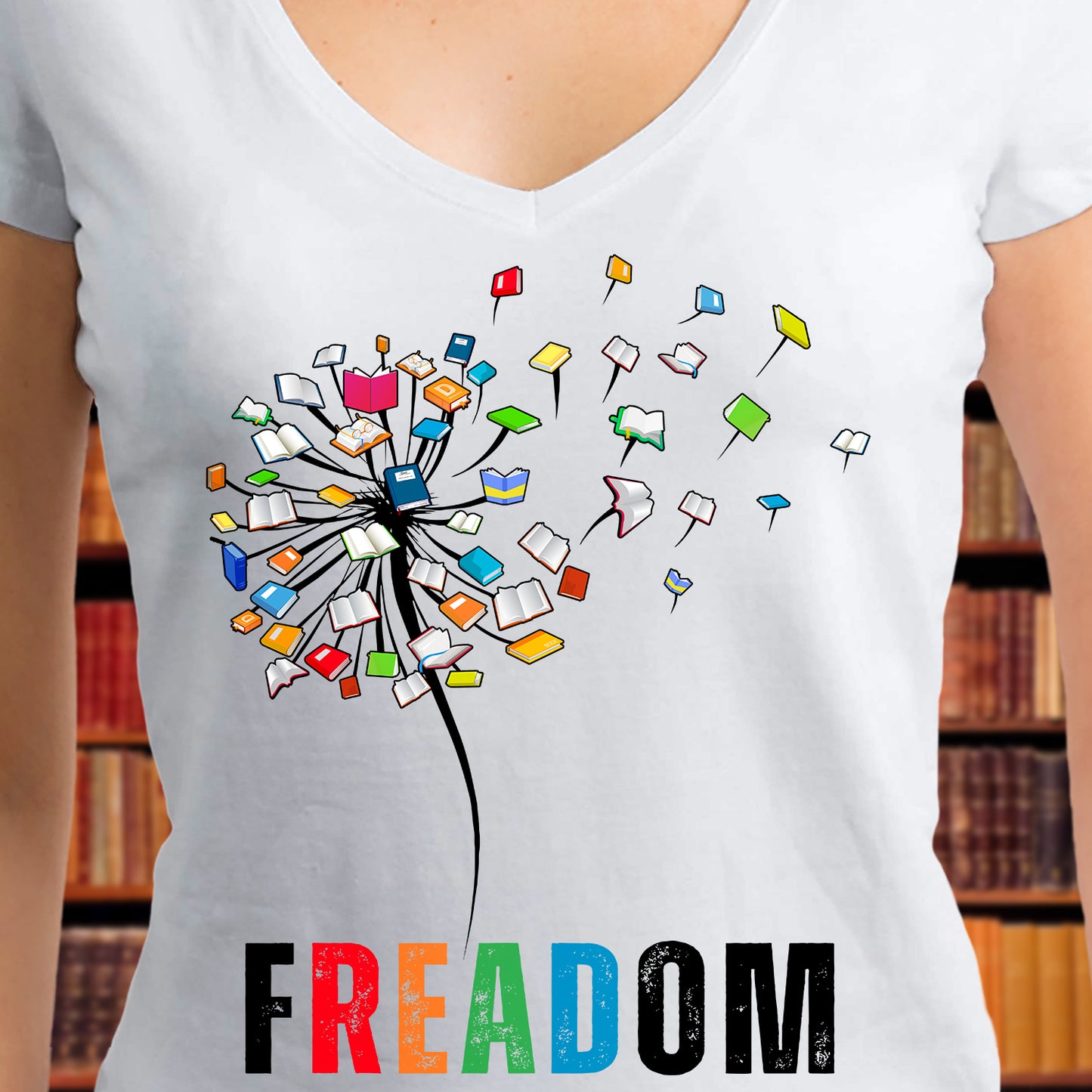 Dandelion Freadom Book Lover Gift Women's V-neck T-shirt TSVW169