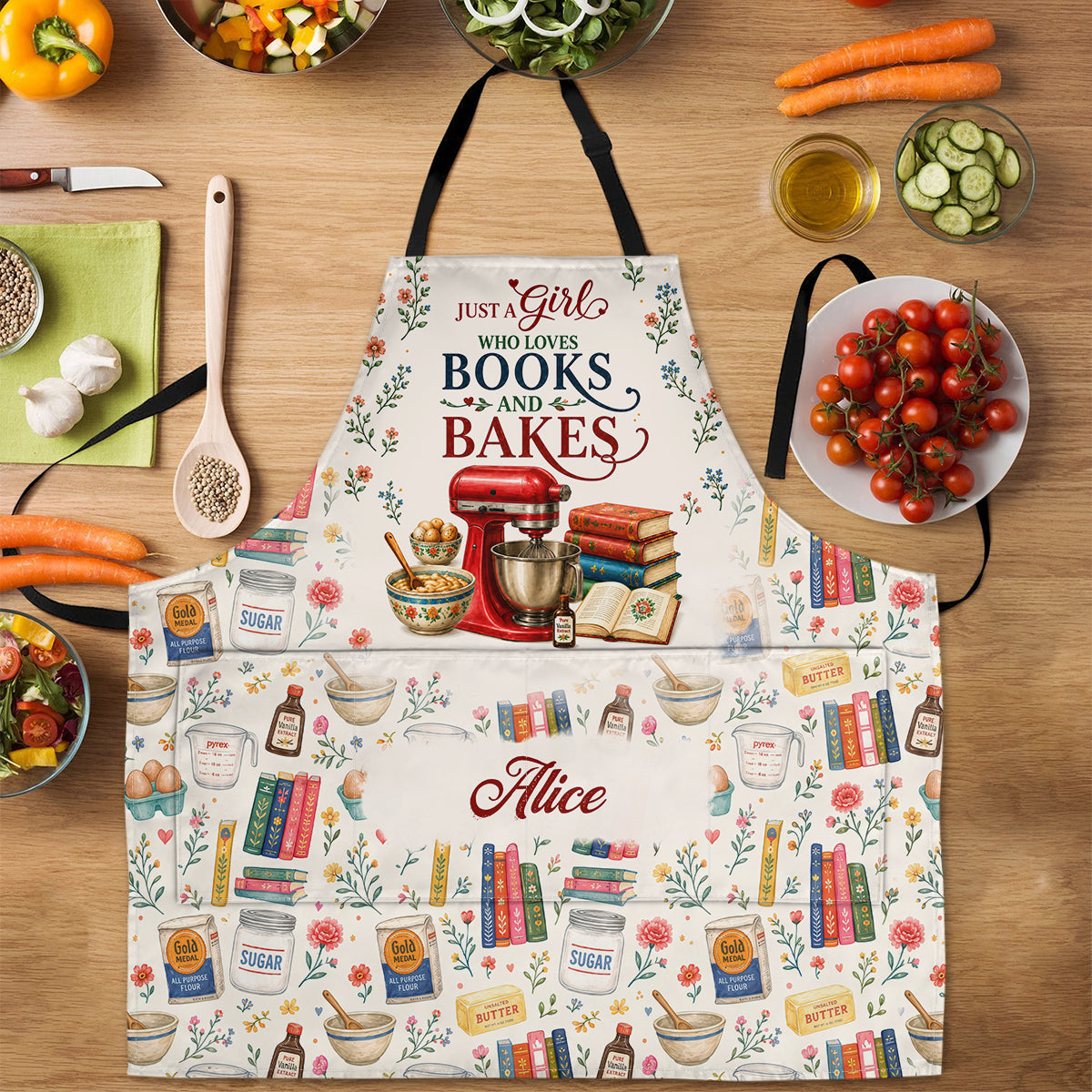 Just A Girl Who Loves Books And Bakes - Personalized Apron With Pocket