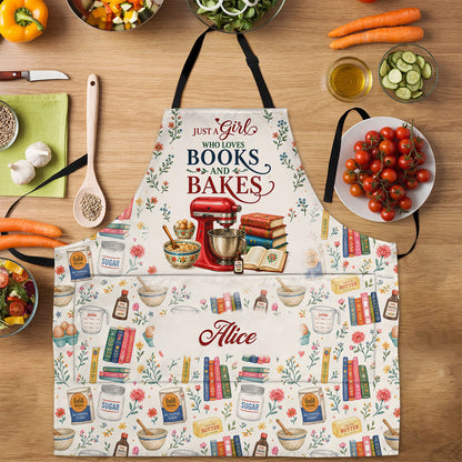 Just A Girl Who Loves Books And Bakes - Personalized Apron With Pocket