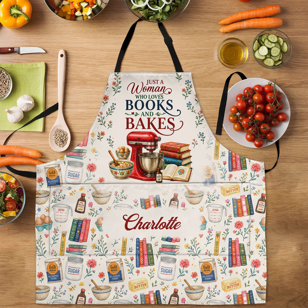 Just A Girl Who Loves Books And Bakes - Personalized Apron With Pocket