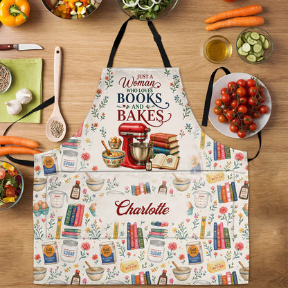 Just A Girl Who Loves Books And Bakes - Personalized Apron With Pocket