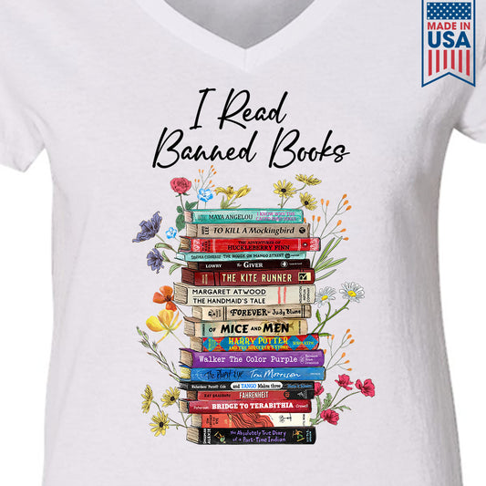 I Read Banned Books Flowers Book Lover Gift Women's V-neck T-shirt TSVW189