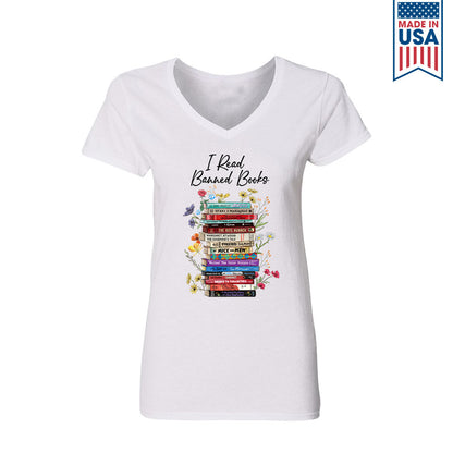 I Read Banned Books Flowers Book Lover Gift Women's V-neck T-shirt TSVW189