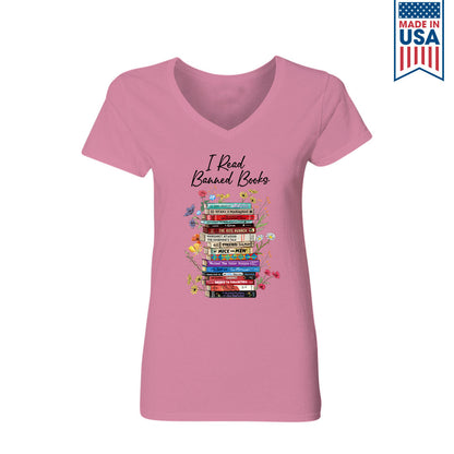 I Read Banned Books Flowers Book Lover Gift Women's V-neck T-shirt TSVW189