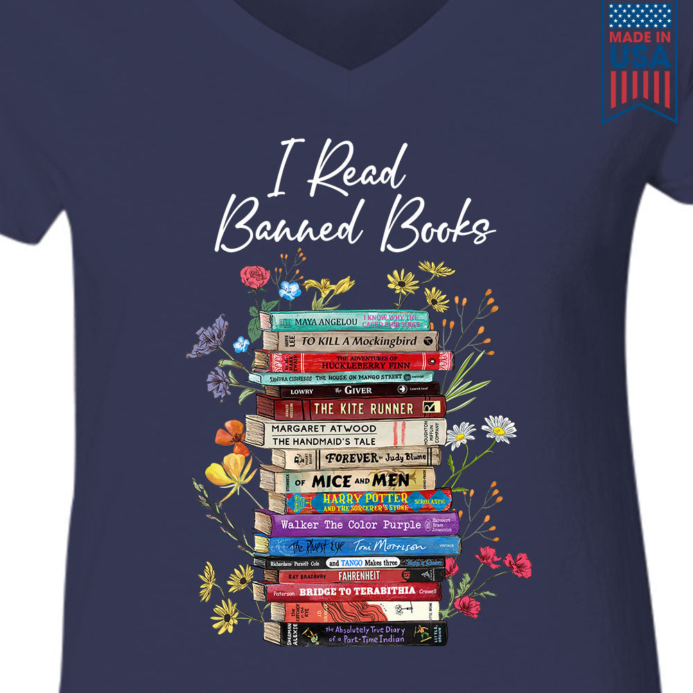 I Read Banned Books Flowers Book Lover Gift Women's V-neck T-shirt TSVB190