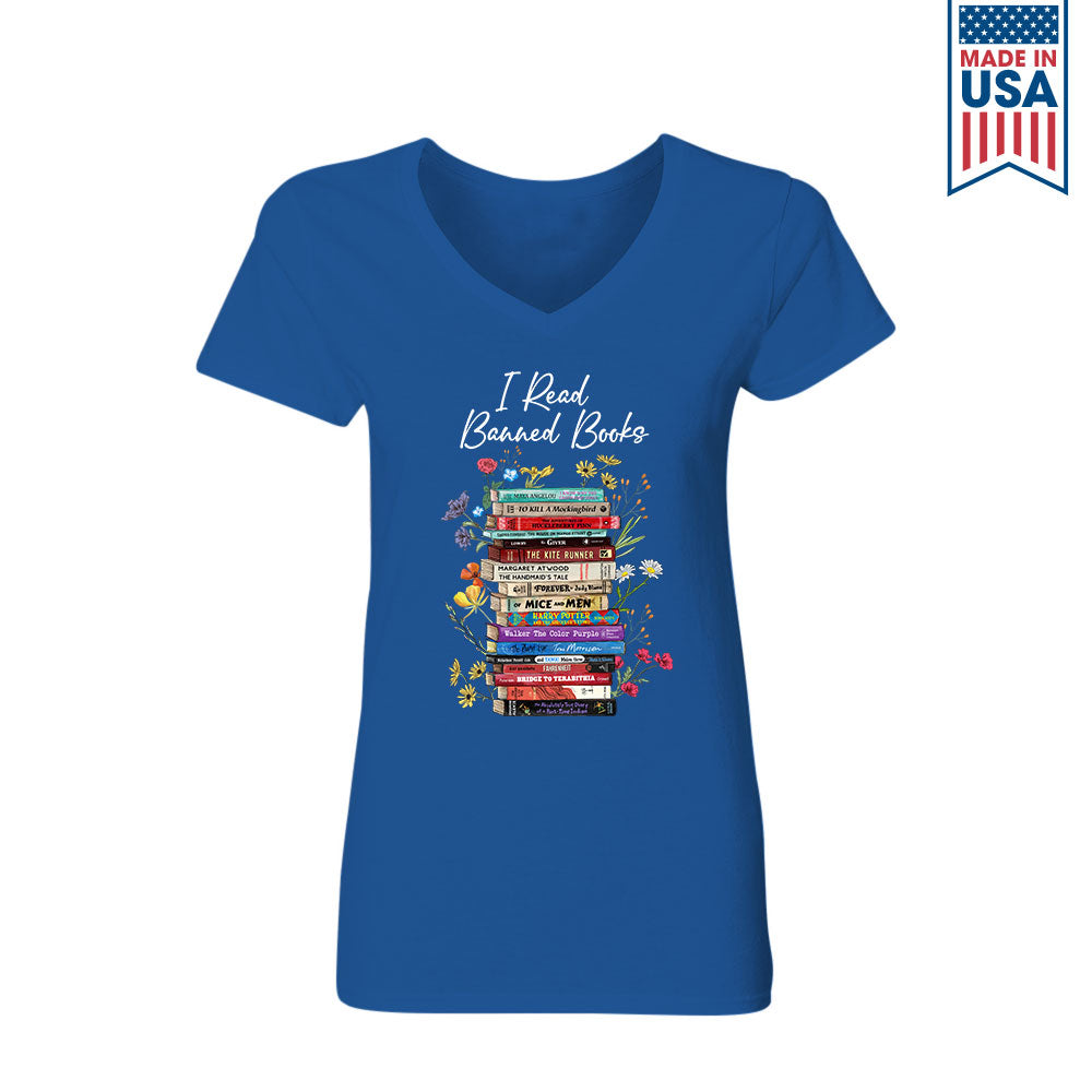 I Read Banned Books Flowers Book Lover Gift Women's V-neck T-shirt TSVB190