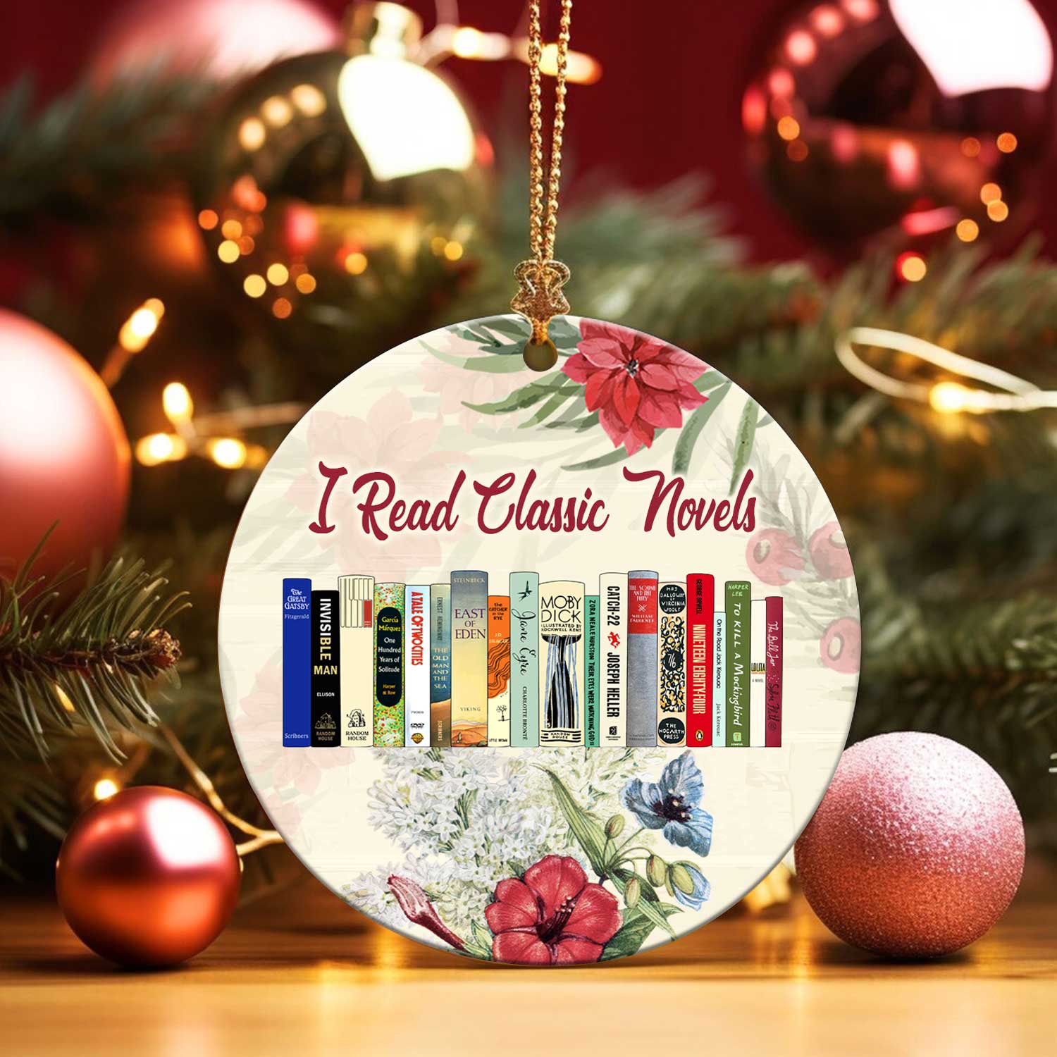 I Read Classic Novels Christmas Ornament Book Lovers Gift ORN37
