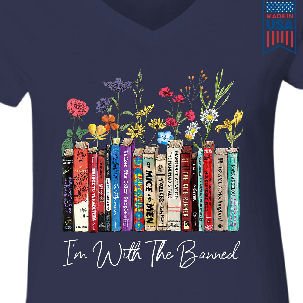 I'm With The Banned Flowers Book Lover Gift Women's V-neck T-shirt TSVB186