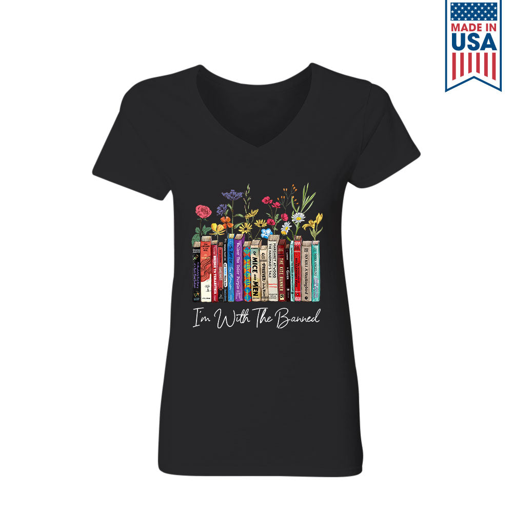 I'm With The Banned Flowers Book Lover Gift Women's V-neck T-shirt TSVB186