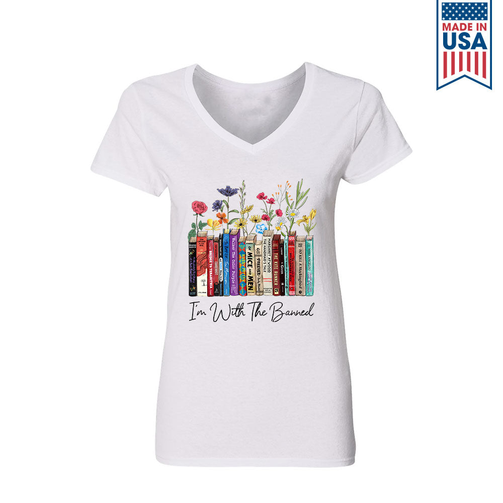 I'm With The Banned Flowers Book Lover Gift Women's V-neck T-shirt TSVW185