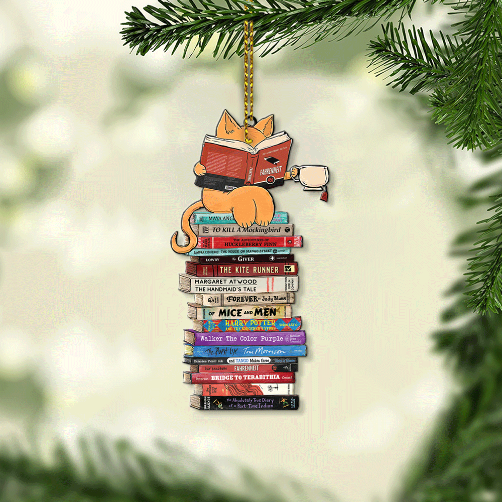 Christmas Ornament Book Lovers Gift - Cats Reads Banned Books ORN15