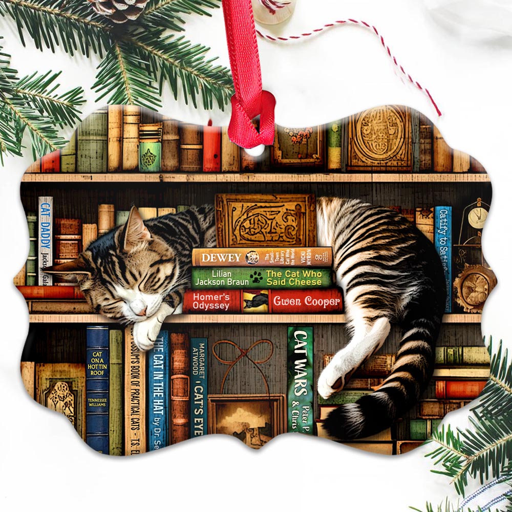 Christmas Ornament Book Lovers Gift - Cats Sleeping By The Book ORN01