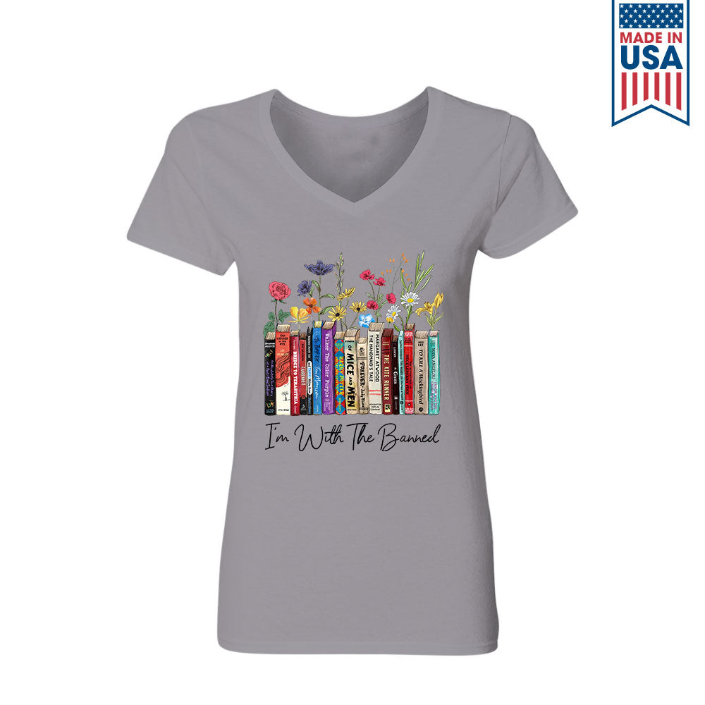 I'm With The Banned Flowers Book Lover Gift Women's Vneck Tshirt TSV