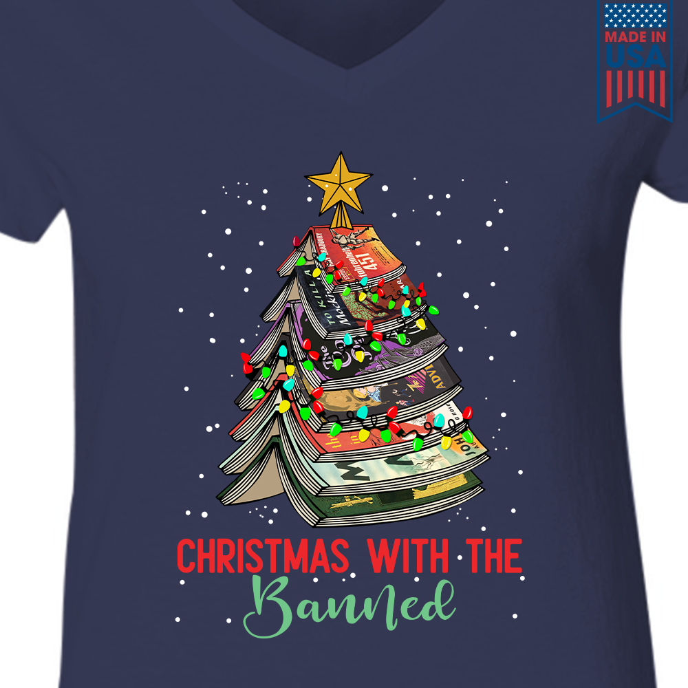 Christmas With The Banned Book Lovers Gift Women's V-neck T-shirt TSVB272