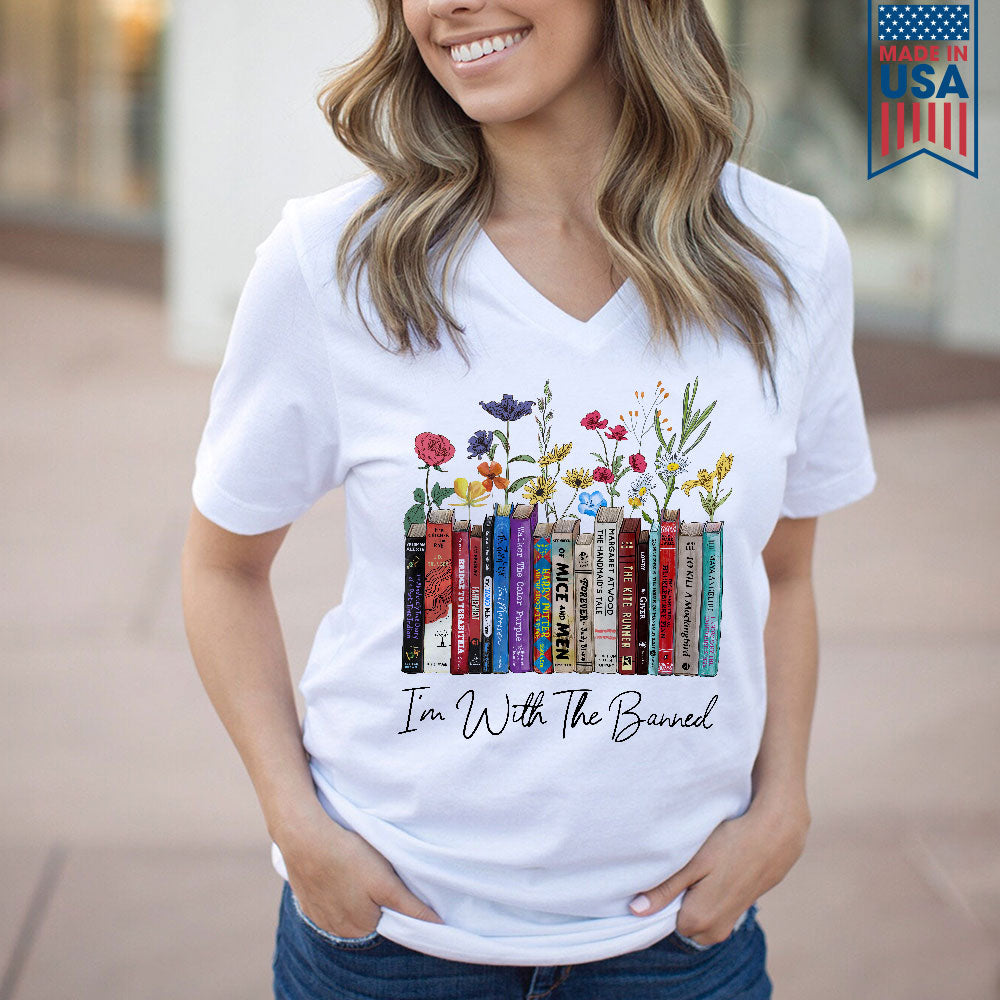 I'm With The Banned Flowers Book Lover Gift Women's V-neck T-shirt TSVW185