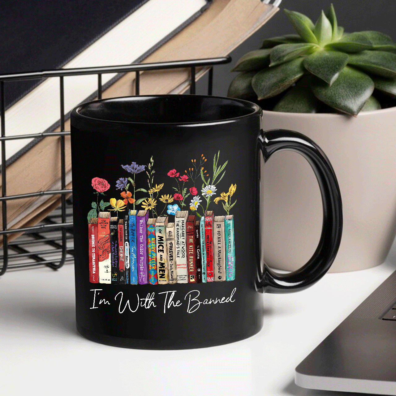 I'm With The Banned Flowers Book Lover Gift MUGB186