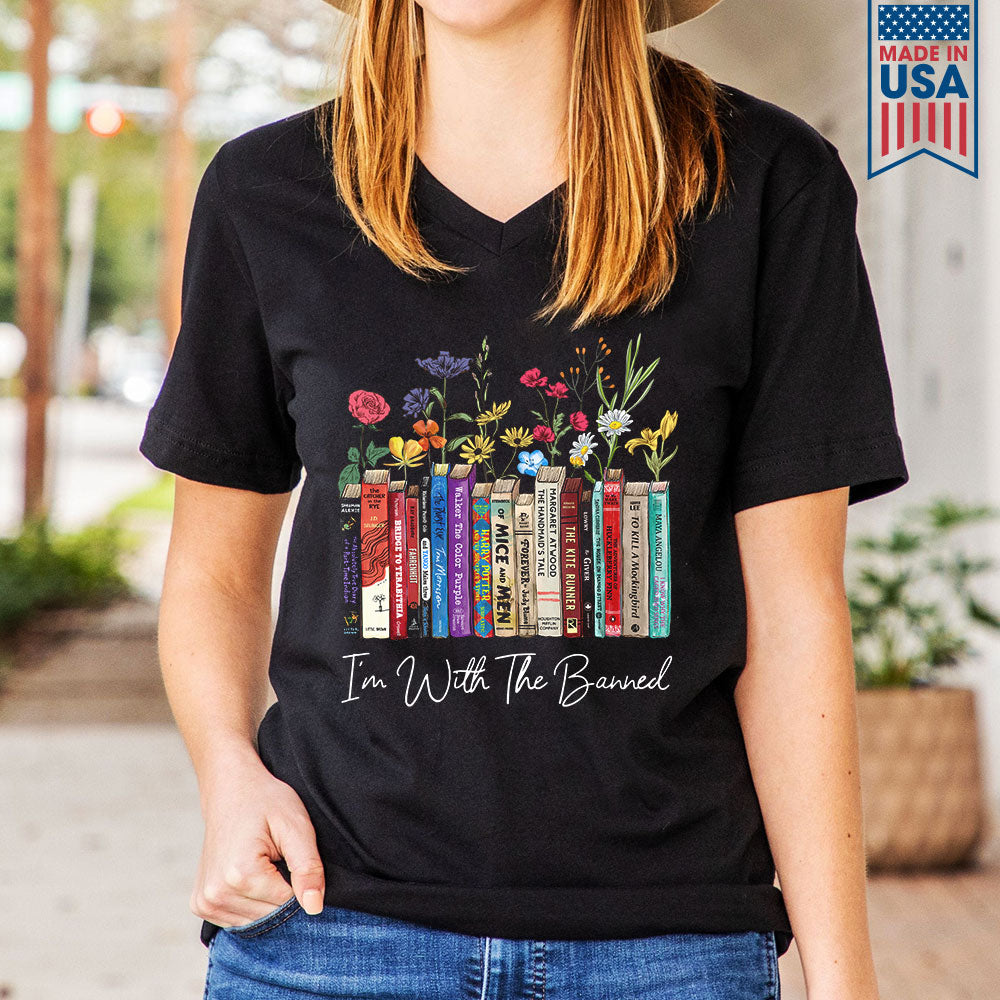 I'm With The Banned Flowers Book Lover Gift Women's V-neck T-shirt TSVB186