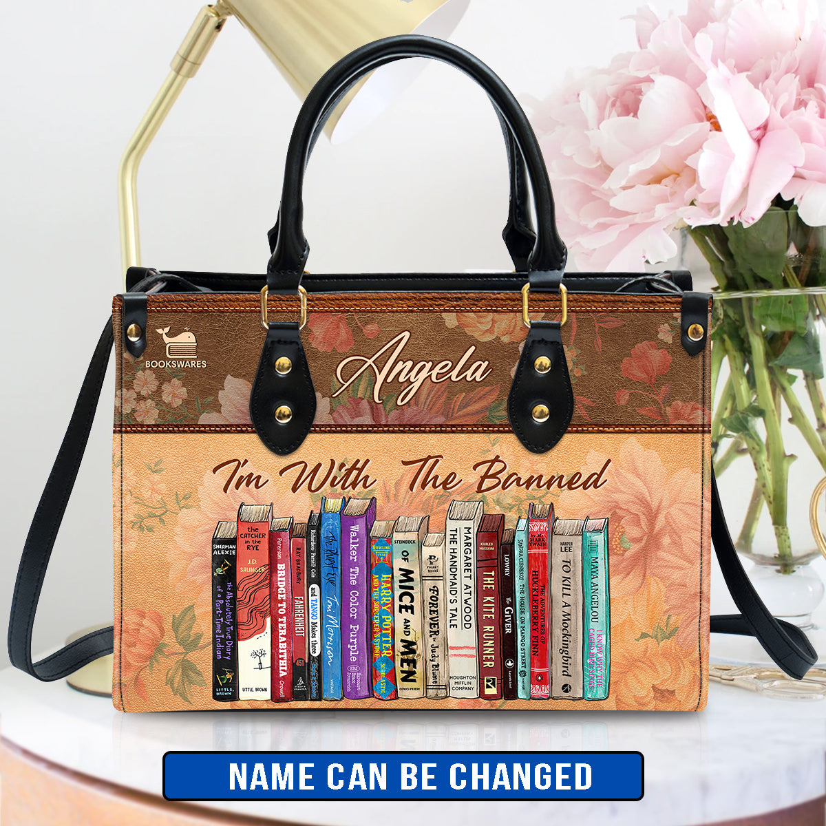 I'm With The Banned Flowers Leather Handbag Book Lovers Gift LHB185