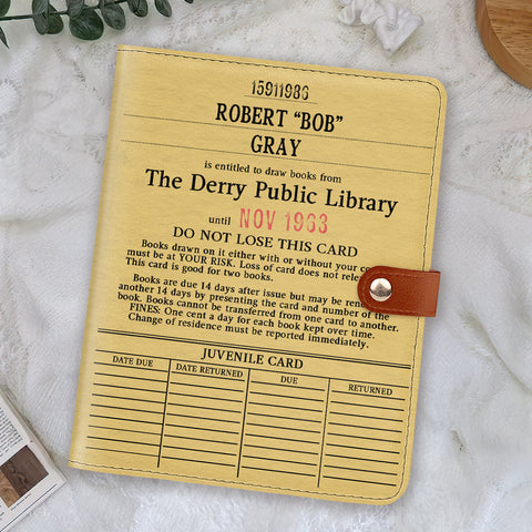 Stephen King Derry Library Card - Personalized Leather Notebook Cover With Pocket