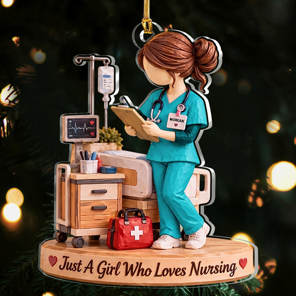 Just A Girl Who Loves Nursing - Personalized 1-Layer Acrylic Ornament