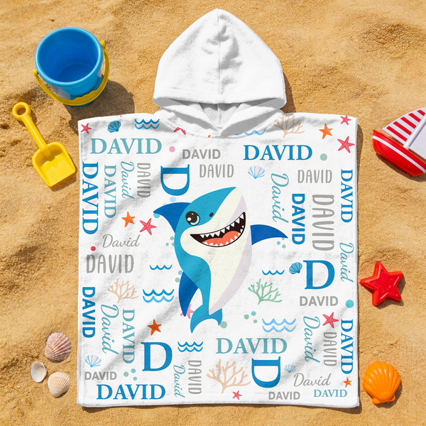Name With Cute Sea Animal - Personalized Kids Hooded Beach Towel