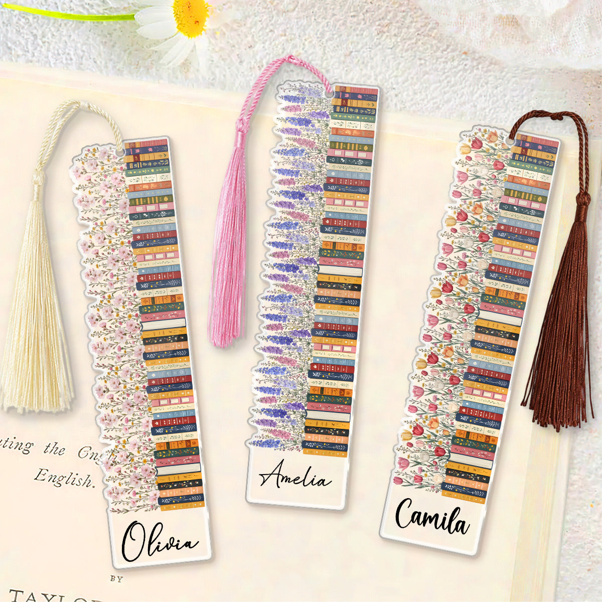 Custom Name & Birthflower For Book Lovers, Book Clubs - Personalized Acrylic Bookmark