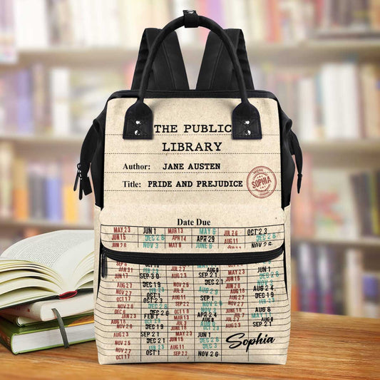 Nostalgic Library Card Due Date Stamp - Personalized Duckbilled Backpack