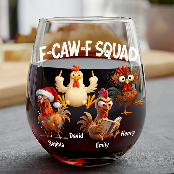 F-Caw-F Squad - Personalized Stemless Wine Glass