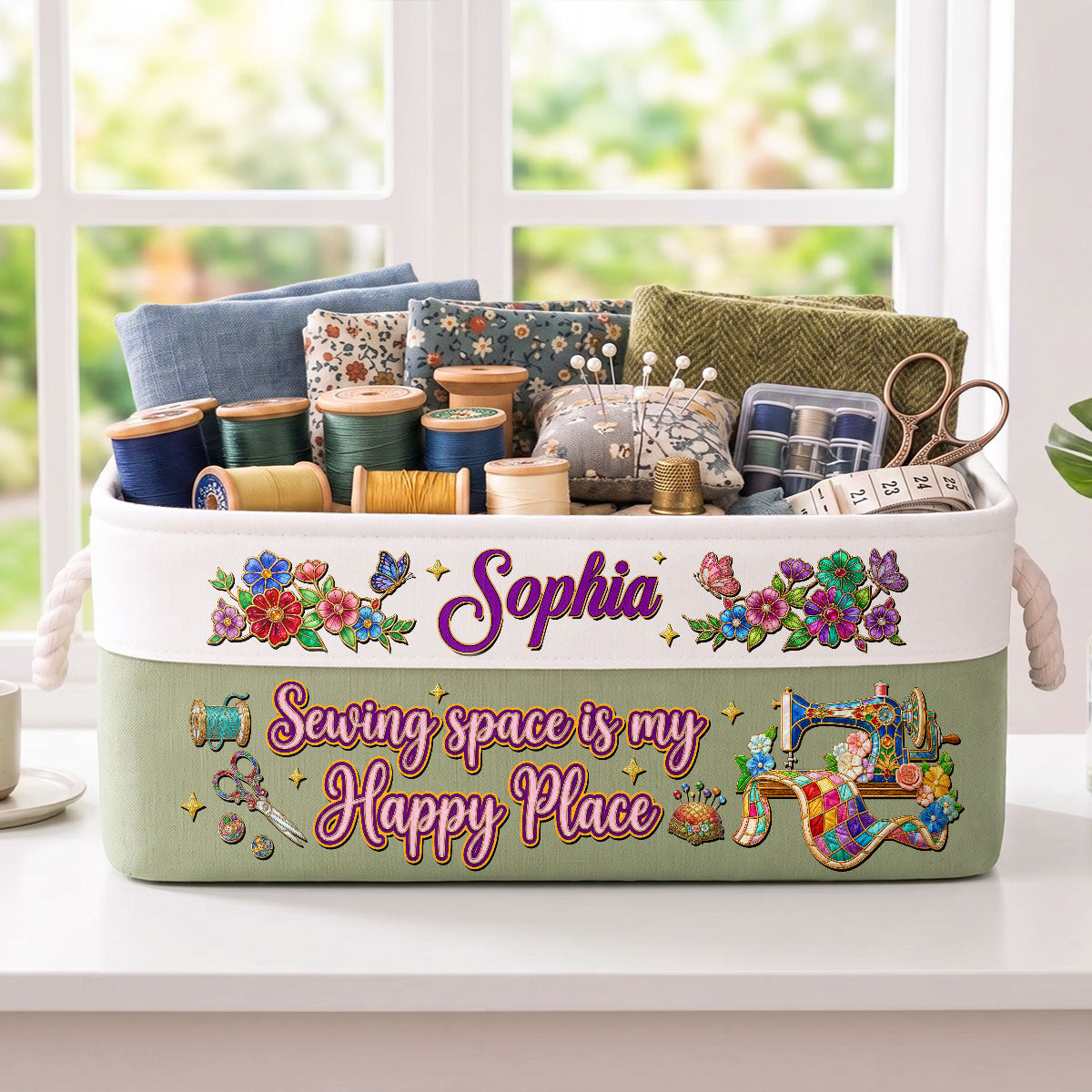 Sewing Space Is My Happy Place - Personalized Storage Basket
