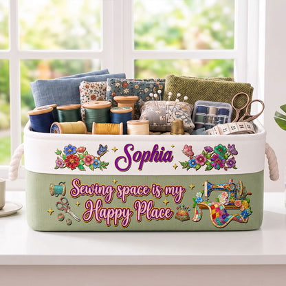 Sewing Space Is My Happy Place - Personalized Storage Basket